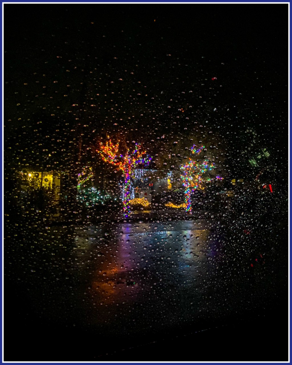 Winter lights dancing in the&nbsp;rain